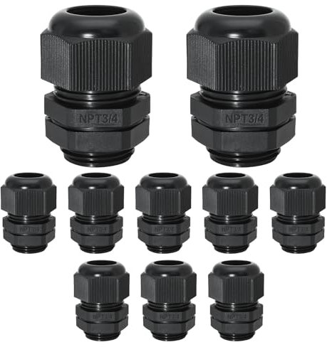 Bonsicoky 10 Pcs 3/4 NPT Nylon Cable Glands, IP68 Waterproof Adjustable Cord Grip Cable Connector Strain Relief Wire Protectors for 13-18mm Cable Diameter, Black