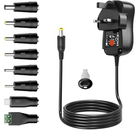 Outtag 36W 12V Power Supply 3V 4.5V 5V 6V 7.5V 9V 12V 0.5A 1A 2A 3A AC to DC Universal Power Adapter for CCTV Camera Speakers Alexa Echo Dot Routers LED Strips Tablet E-Reader Dab Radio Alarm TV Box