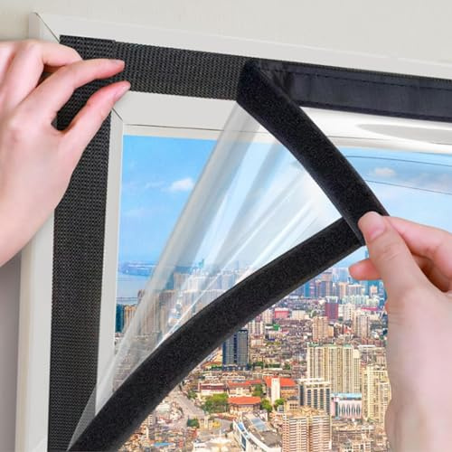 Transparente Isolierfolie zur Wärmedämmung an Fenstern,Wetterfestes Fenster-Isolierfolie,Winddicht Isolier-Schutz-Vorhang Thermo Kälteschutz im Winter,Selbstklebend Privatsphäre (130x220cm)