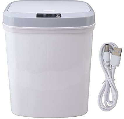 Bathroom Trash Can, Automatic Trash Can with Touchless Lid, 16L Smart Garbage Can with Dual Compartments, Waterproof Motion Sensor Trash Bin for Bedroom, Bathroom, Kitchen, Office, White