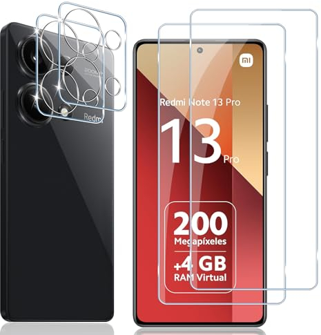 Locofun Verre Trempé pour Xiaomi Redmi Note 13 Pro 4G, 2 Pièces Protection écran Film avec 2 Pièces Caméra Arrière Protecteur, Dureté 9H Film en sans Bulles,Ultra HD Vitre Trempé