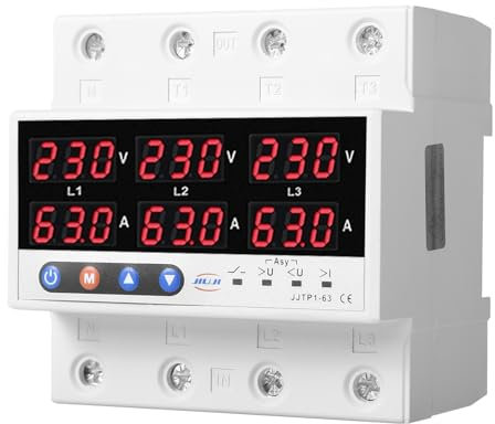 Jadeshay Stabilizzatore di Tensione 220v, Protezione Sovratensione Trifase Stabilizzatore Corrente su Guida DIN per Protezione Domestica (63A)