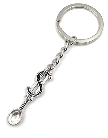 Onwomania Spoon Cutlery Pattern Keyring Metal Lucky Charm in Aluminium Gift Box, Ideal as a Gift, silver, One Size