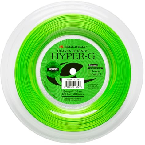 Solinco Hyper-G Runde Tennissaitenrolle 656ft / 200m Hochleistungs-Rundcopolyester für Court Penetration, Power & Control, 16L
