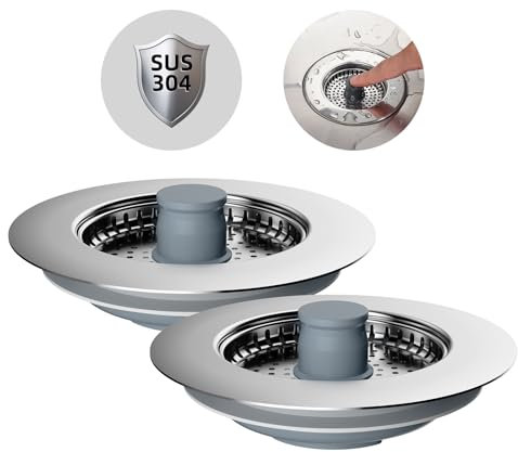 Hibbent 2 Satz Stöpsel für Spülbecken, Waschbecken Küche Stöpsel,Edelstahl-Ummantelung und Edelstahlsieb, Anti-Verstopfung und Gerüche verhindern - Spülbeckentiefe > 22mm.
