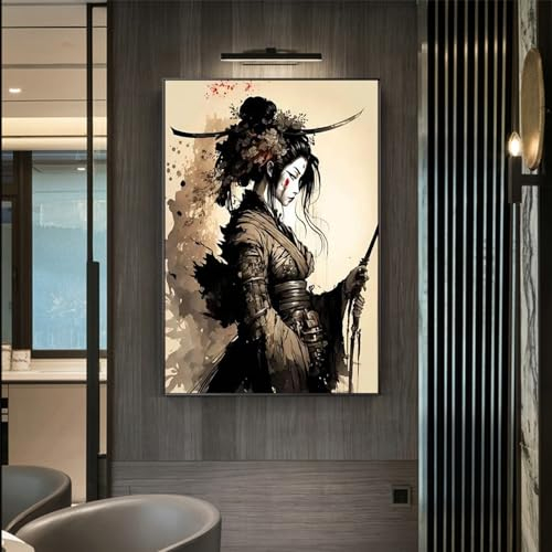 WZXGHE Japanische Samurai Poster, Frau Samurai Portrait Kunstdruck Poster,Modernes Wohnzimmer Schlafzimmer Wand Dekorative Bilder Unframed (A,80x120cm)