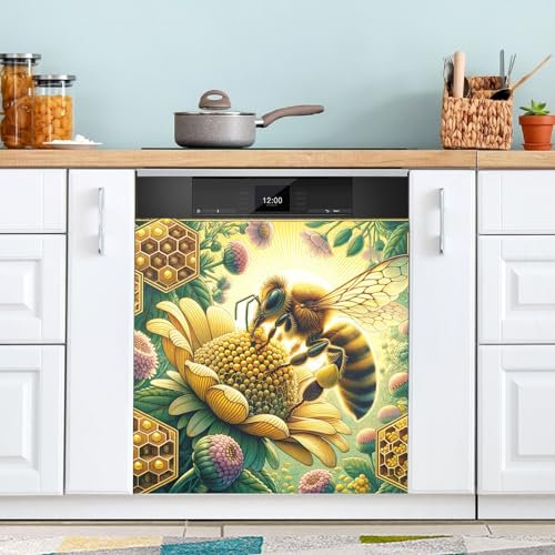 Sonnenblumenmagnet und Biene Spülmaschinen Schutzhülle Magnet für Landhaus Deko Küche 60 x 66 cm