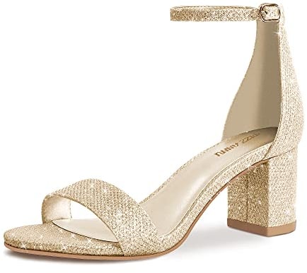 PIZZ ANNU Sandalen Damen mit Absatz Bequem Sandaletten Sommer Elegant Sommerschuhe Klassische Blockabsatz Schuhe Gold Glitzer EU 42