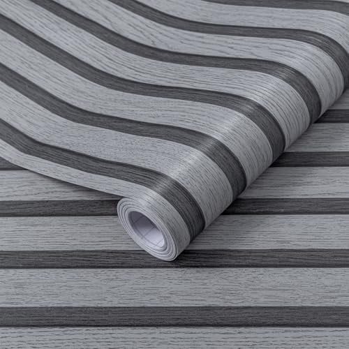 Hode Wood Grey Vinyl Wrap Panel Wallpaper 44cmx300cm, Wood Effect Vinyl Self Adhesive, Slat Wallpape Sticky Back Plastic Roll Contact Paper for Walls Cupboard Doors