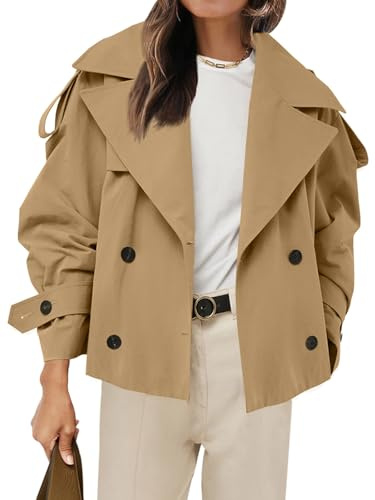 Tankaneo Kurzer Damen-Trenchcoat, lässig, zweireihig, kurze Jacke, Herbstmode, Oberbekleidung mit Gürtel