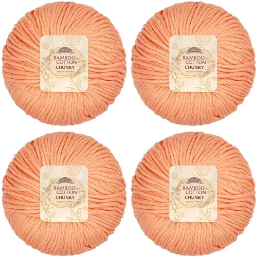 JubileeYarn Bamboo Cotton Chunky Yarn - 100g/Ball - Peach Cobbler - 4 Balls