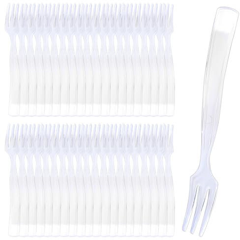 50 Stück Plastik Gabeln, 10.8cm Mehrweg Plastikgabel, Kuchengabeln Plastik, Transparent Plastikgabeln, Wiederverwendbare Robust Kunststoffgabel für Picknicks, Camping, Geburtstagsfeiern, Hochzeiten