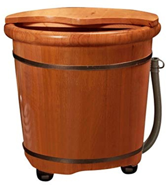 ZURBAQD Fußbad-Whirlpool aus Holz, Holzfass, Holzeimer für Pediküre, Fußbad-Whirlpool mit Rad und Deckel, Fußwanne zum Einweichen der Füße, Fußbad-Eimer mit Abfluss (Größe: A) Warm as Ever