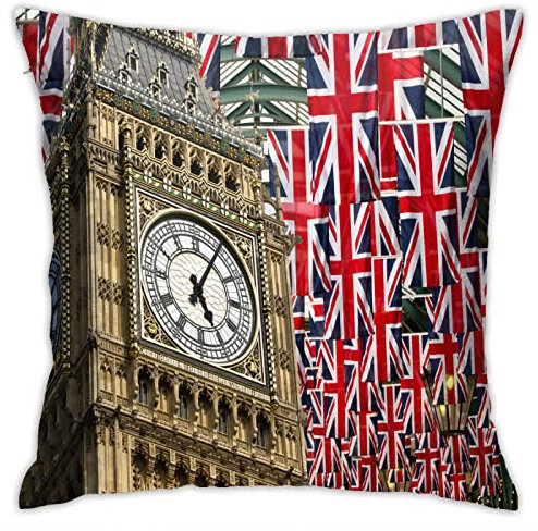 Kissenhülle Union Jack Flaggen Muster Mit Big Ben, Atmungsaktiv Kissenhüllen Resistent Throw Kissenbezüge Für Schlafzimmer Auto Gartendekoration 45X45Cn