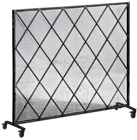 Blazea Kaminschutzgitter Beweglicher Kaminschirm mit Rädern, Einteilige Kaminabdeckung aus Metall, Flaches Schutzgitter für Kamine/Holzöfen/Gasscheite