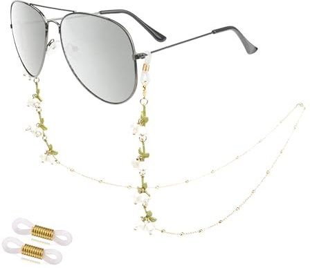 EegantCho Modische Brillenkette der Frauen, Sonnenbrille Anti Verlust, Lesebrille Rahmen, vergoldeter Farbschutz, exquisite Geschenkbox Verpackung (Lilie des Tals)