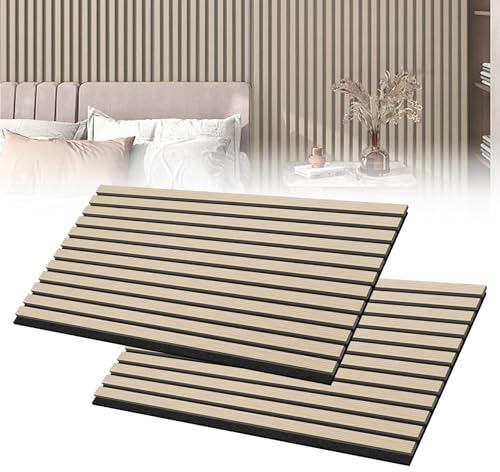 Froadp Akustikpaneele 2er Set Holz-Furnier Akustische Wandpaneele 120 x 60 cm Wandverkleidung Zuschneidbare Lamellenverkleidung Holz-Akustikplatten für Wohnzimmer Studio Büro, Holzfarbe