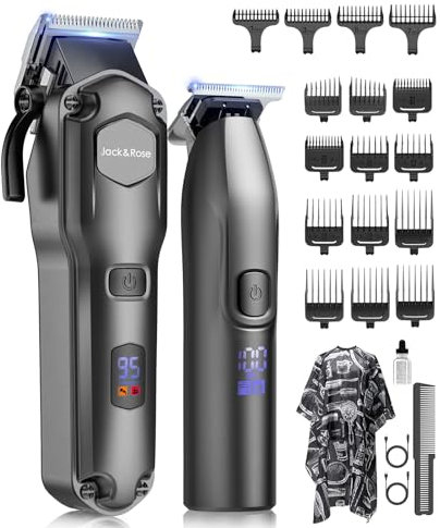 Jack & Rose Haarschneidemaschine & T-Klinge Trimmer Set, Haarschneider kabellos & Wiederaufladbar, IPX7 Wasserdicht Haartrimmer Elektrisch, Friseur Rasierer für Männer schwarz