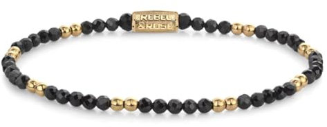 Rebel & Rose Damen-Armband Glam Rocks Schwarz & Gold RR-30004-G-S
