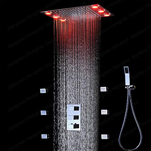 GMWARDDF Shower Kits, Shower Head System,Thermostatic Brass Rainfall Stainless Steel Shower Combo Set Ceiling Mounted Remote Control LED Light Bathroom, MM-102