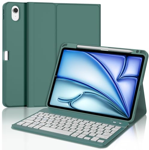 Clavier pour iPad Air 11 (M2/M3) 2024/2025, Coque Clavier pour iPad Air 11 Pouces M2/M3 2024/2025, AZERTY Français Clavier Bluetooth Magnétique Détachable pour Air M2/M3 2024/2025, Vert foncé