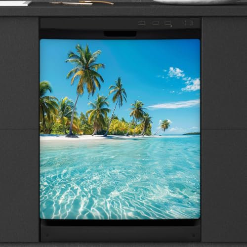 Aimant décoratif pour lave-vaisselle, îles tropicales, océan, palmier, image anti-rayures pour réfrigérateur, lave-vaisselle, 58,4 x 66 cm