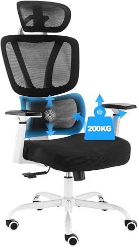 BRTHORY Bürostuhl Ergonomischer 200KG Schreibtischstuhl, Verstellbare Lendenwirbelstütze/3D-Armlehnen/Kopfstütz/Wippfunktion, Höhenverstellbarer Schreibtischstuhl