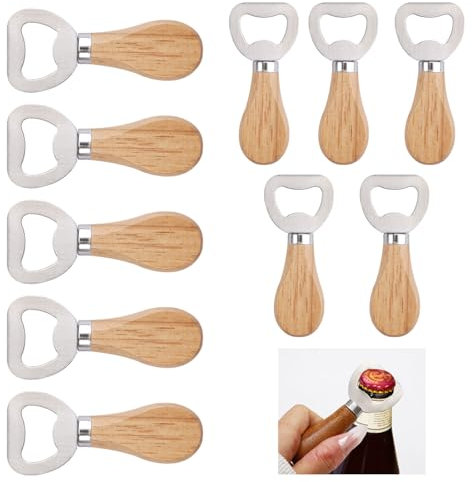 10 Piezas Abrebotellas de Madera Grabable, Abrebotellas de Cerveza, Descapsulador Madera, Bottle Opener para el Hogar Cocina Bar Camping Regalo, Duradero Portátil Gran Regalo para Hombres