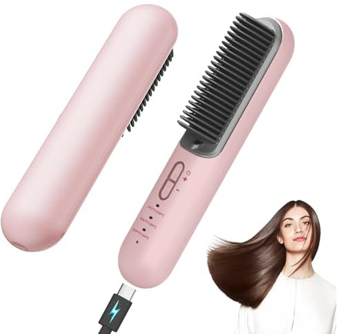 TANSHINE Mini Glättbürste Kabellos für Reise,4000mAh Haarglätter Bürste Akku, Glätteisen Locken und Glätten Glättungsbürste,3 Temperatureinstellungen 160℃-200℃,Travel Hair Straightener Brush