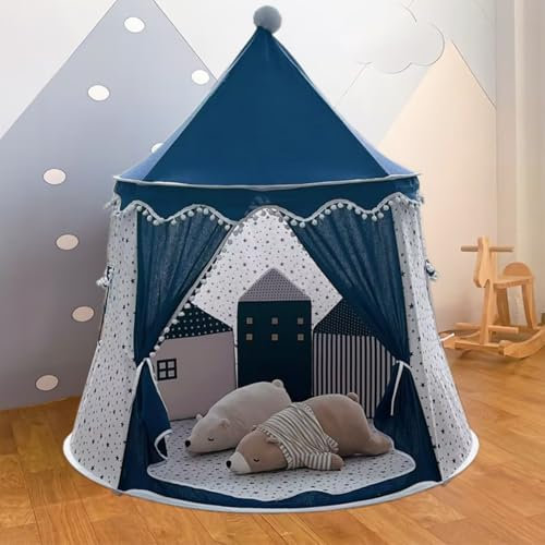 Spielzelt für Kleinkinder, Prinzessin Prinz Schlosszelt für Indoor, Kinderzelt für Spiel und Spaß im Kinderzimmer, Kinder Zelte für Zimmer, mit Tragetasche, Geschenk für Kinder (Marineblaue Stern)