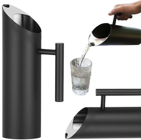 Starnearby Pichet à Eau Inox, Carafe à Eau 1,5/2 L, Cruche a Eau Inox avec Poignée, Moderne, pour Boissons, Thé Glacé, Café Chaud pour la Maison, le Restaurant, le Bar (Noir 1,5L)