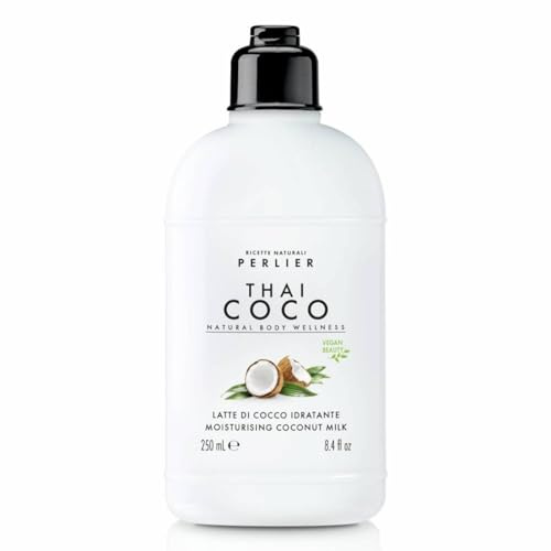 Perlier Thai Coco Feuchtigkeitsspendende Kokosmilch – mit Bio-Kokos – erfrischende und pflegende Körperpflege für weiche Haut – Flasche mit 250 ml (1)