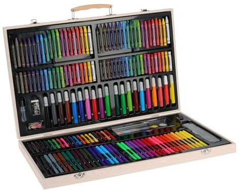 Well Home Set de Arte: Caja de Madera con Rotuladores, Lápices de Colores y más - Todo en un solo estuche
