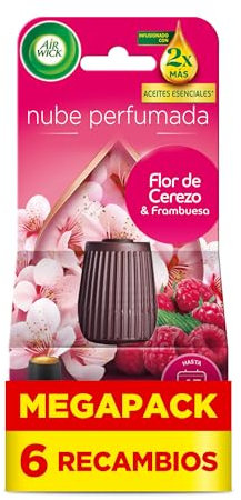 Air Wick Essential Mist - Recambio de Ambientador Difusor de Aceites Esenciales con Aroma a Flor de Cerezo & Frambuesa, 6 x 20ml