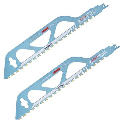 BigKing 2 Stichsägeblätter, Ersatzsägeblätter aus zementiertem Hartmetall, zum Schneiden von Ziegeln, Porenbeton, Kalksandstein, Zementverbundplatten (12in)