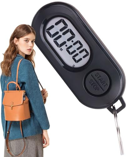 Krmoau Horloge Chronomètre | Compteur De Temps Porte-Cle pour Exterieur | Horloge Compte à Rebours de Taille Poche doté d'un Écran LCD pour Douche, Études, Cuisine, Salle de Sport, Entraînement