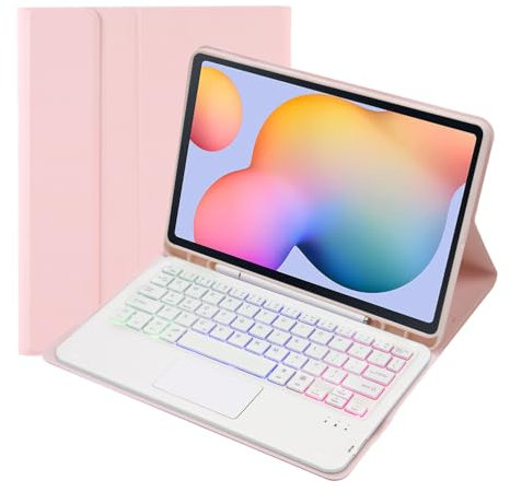 TSATAULE Funda con Teclado para Samsung Galaxy Tab A7 10.4 2022/2020 (T503/T509/T500/T505/T507), Contiene Ñ, Teclado Inalámbrico Desmontable Retroiluminado con Panel Táctil,Rosado