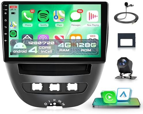 4G+128G Wireless Carplay Android Autoradio per Toyota Aygo Peugeot 107 Citroën C1 2004-2014 10 Pollici Incell Schermo Autoradio Android Auto GPS Navi WiFi Bluetooth FM/RDS EQ/SWC Telecamera Posteriore