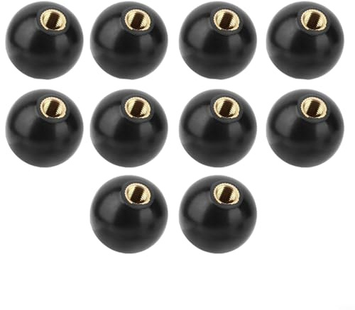Violiica Lot de 10 boutons de porte boule en bakélite noire avec insert fileté en cuivre intégré pour machines-outils et poignées à levier (M6 x 25 mm)
