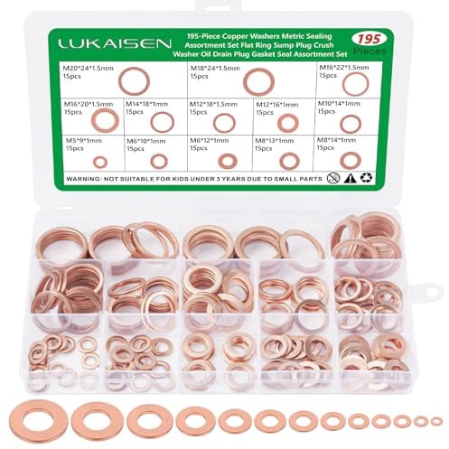 Set di rondelle per carrozzeria, 195 misure, in rame, rondelle assortite, assortimento M5, M6, M8, M10, M12, M14, M16, M18, M20, set di rondelle piatte, per viti