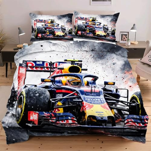 Nuphtun Bettwäsche-Set 135x200 cm Go-Kart, 3D Microfaser Weich Bettdeckenbezug mit 2 Kissenbezügen | Knitterarm, Trocknergeeignet, Perfekt für Kinderzimmer, Gästezimmer C313