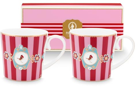 Pip Studio Love Birds Medallion Stripes Red-Pink Henkelbecher Small 0,15l Set2