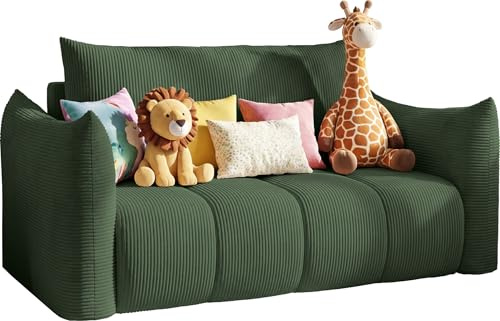 WFL GROUP Schlafsofa 2-Sitzer mit Bettkasten – Ausziehbar Jugendsofa mit Schlaffunktion, Liegefläche 120 x 150 cm – für Jugendzimmer, Kinderzimmer und kleine Räume – Grün Cordstoff