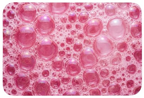 OnlyWow© Badteppich Badezimmerteppich Badematten & Badteppiche | 90x60 cm - Rechteckig - Duschvorleger Deko Badezimmer Bathroom Accessories Rosa - Schaum - Seifenblasen
