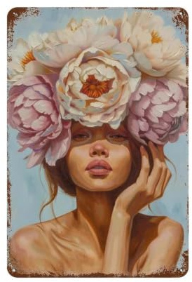 WIHYRTUI Impasto Warm Peony Floral Maiden 03 Vintage Metal Tin Sign, Modern Iron Wall Art Poster, Retro Decor for Home,Coffee Club, Bar And Shop 30x20cm
