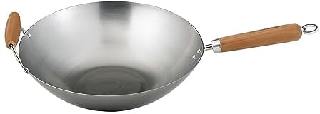 Helen's Asian Kitchen 97004 Helen Chen's Asian Kitchen 14-inch Carbon Steel Wok Stir Fry Pan with Bamboo Handles, Silver