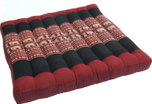 GURU SHOP Sitzkissen, Bodenkissen, Bodenmatte Thai, aus Kapok, 50x50 cm - Rot/schwarz