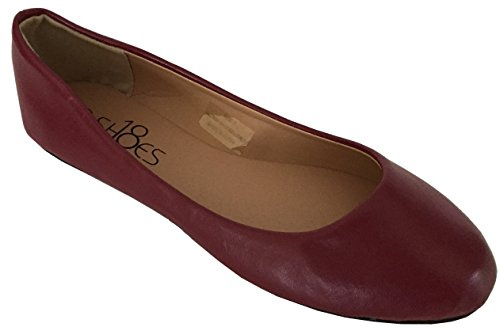 Shoes 18 Womens Classic Round Toe Ballerina Ballet Flat Shoes 8600 Burgundy Pu UK 4