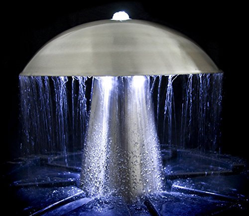 Primrose 49cm Abbey Falls Silver Mushroom Stainless Steel Water Feature with LED Lights and Reservoir Included