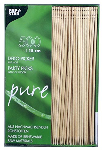 Papstar Fingerfood-Spieße / Holzspieße Pure (500 Stück) 15 cm, Naturholzspieße aus Bambus mit gedrechseltem Ende, für Fingerfood, kleine Snacks, Antipasti und Cocktails, stilvolles Design #81097, Braun